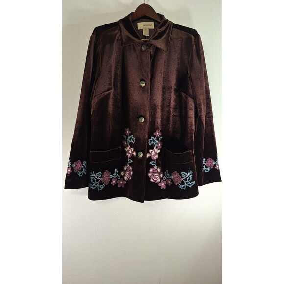 VERY VERANESI Chocolate Brown Velvet Embroidered Blazer Jacket Women Size 18W - Picture 1 of 13
